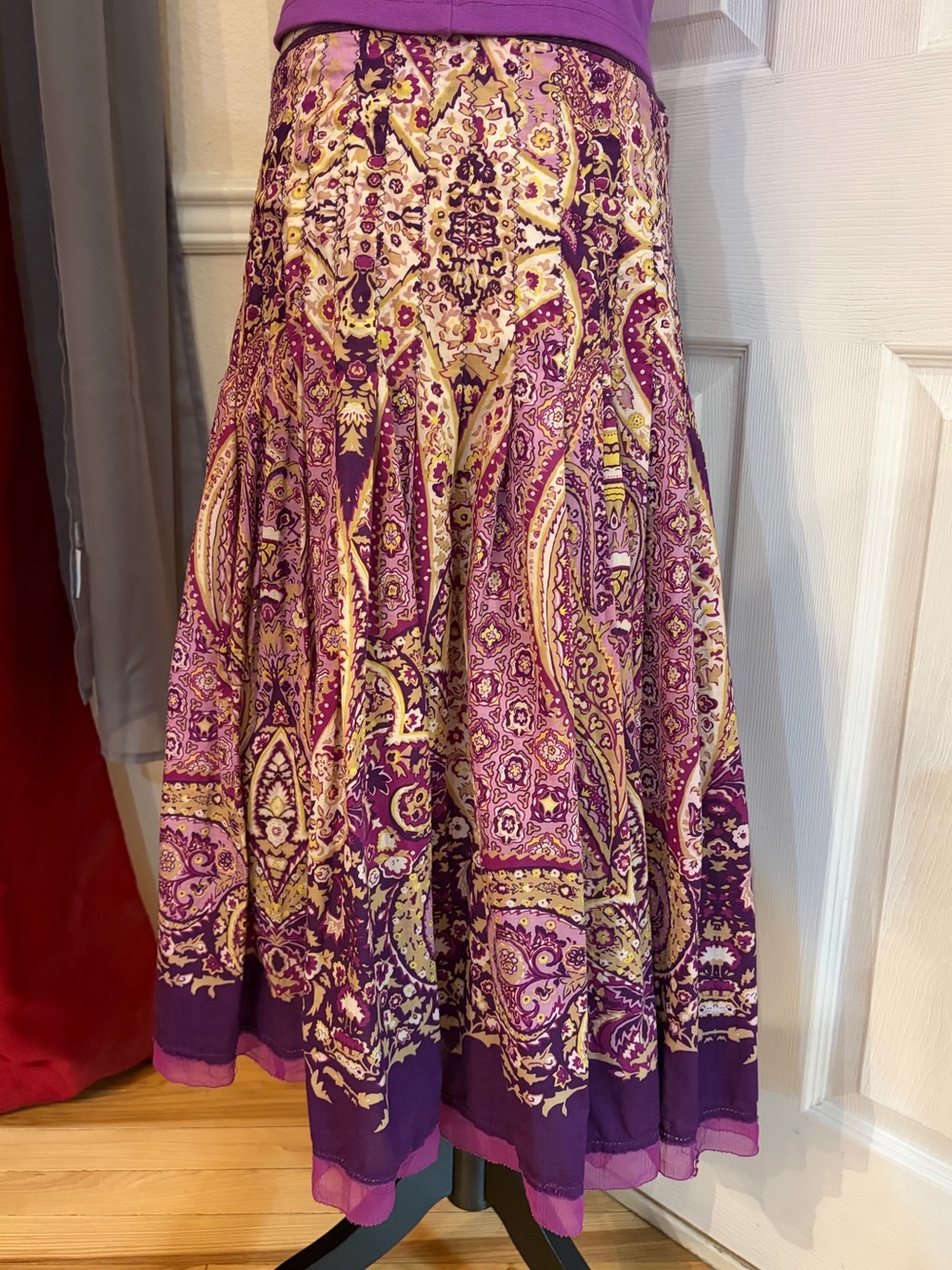 Alfani Purple Paisley/Floral A-Line Midi Layered Skirt - Picture 6 of 9